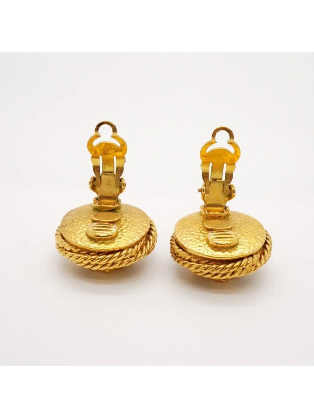 Chanel Earrings Vintage CC Logo Round Circle Gold Plated Faux Pearl